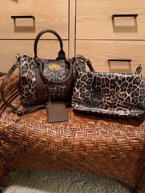 Leopard Print 3 Piece Handbag Set Satchel Crossbody Wallet Animal Print Bag